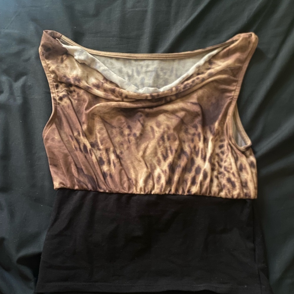 Urban Outfitters Mesh Cowl Neck Cheetah Top